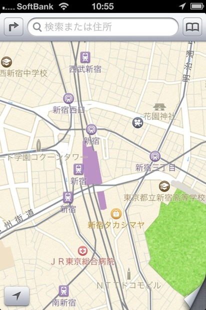 アップル iOS 6.1.3 Maps、東京・新宿駅付近