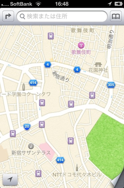 アップル iOS 旧バージョン Maps、東京・新宿駅付近