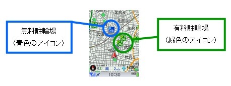 駐輪場をアイコンで地図表示するイメージ