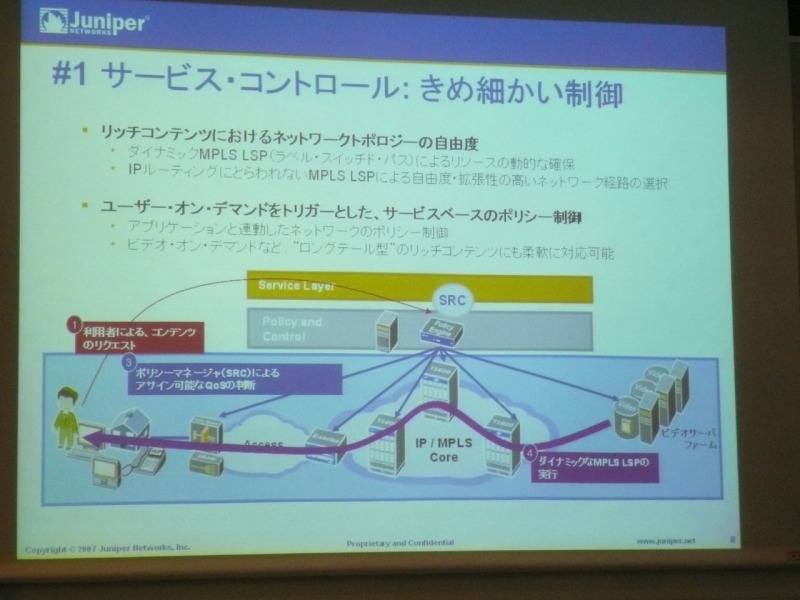 大須賀氏は、コアルータは以前のように速くて、堅牢なものであれば良いという認識から、きめ細かいサービスコントロールが必要であると語る