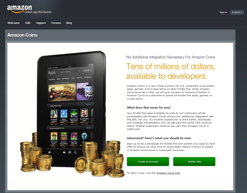 仮想通貨「Amazon Coin」に関する開発者向け説明ページ