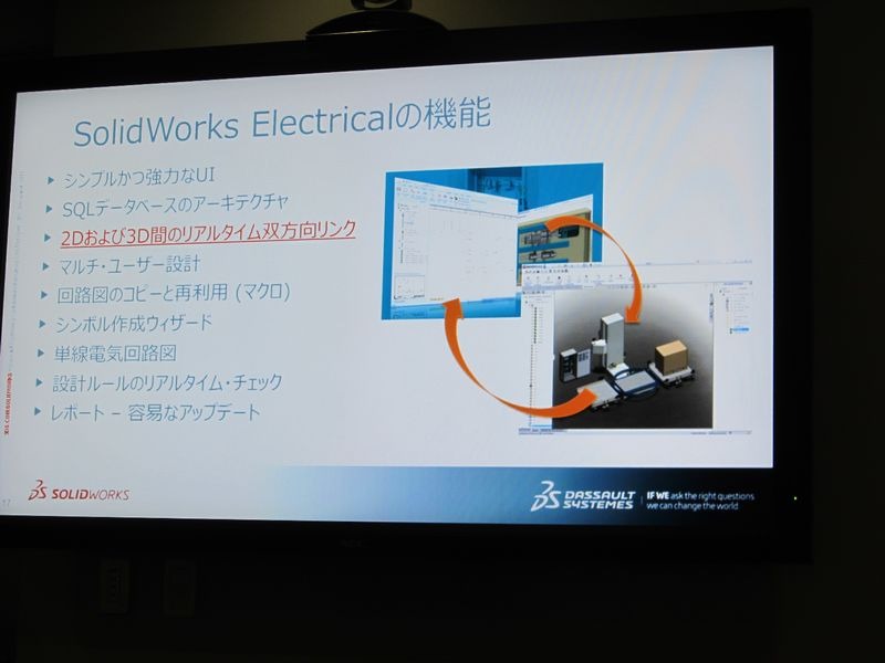 3Dモデルとのリアルタイム連携がポイント。2Dによる回路設計と3Dによる機械設計が双方でリンクし、一方に修正を加えると、相手側も自動更新される