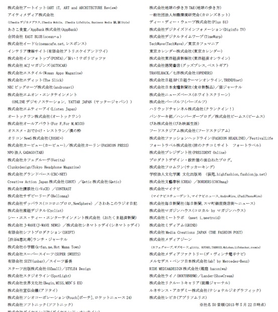 「Antenna」提携メディア一覧（社名／媒体名）