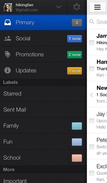 Gmail for Android 4.0+ と Gmail for iPhone / iPad では、アプリ起動時には優先順位の高いタブのメールがまず表示される。