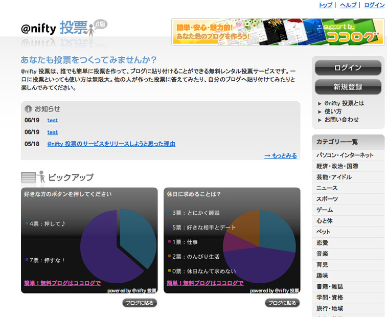 お勧めの投票を掲載するピックアップ