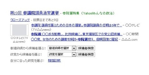 「参院選」で検索した場合の表示例