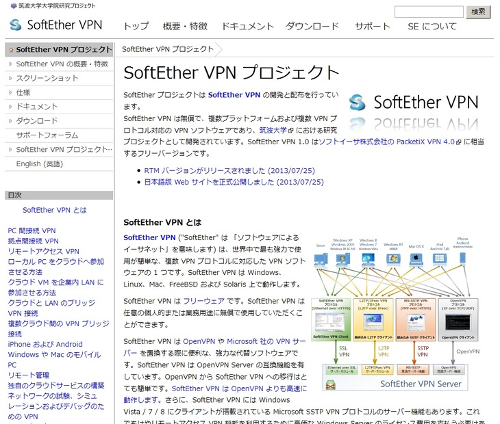 「SoftEther VPN プロジェクト」サイト