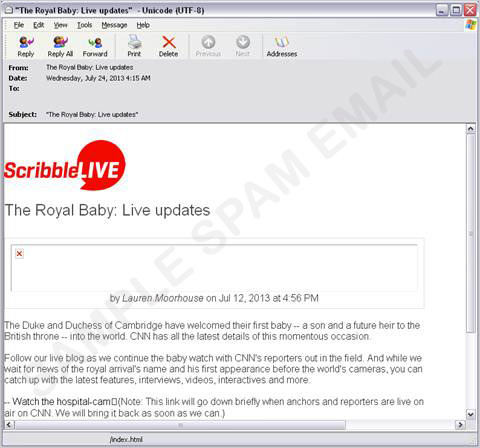 ロイヤルベビー誕生に関連するスパムメッセージの例