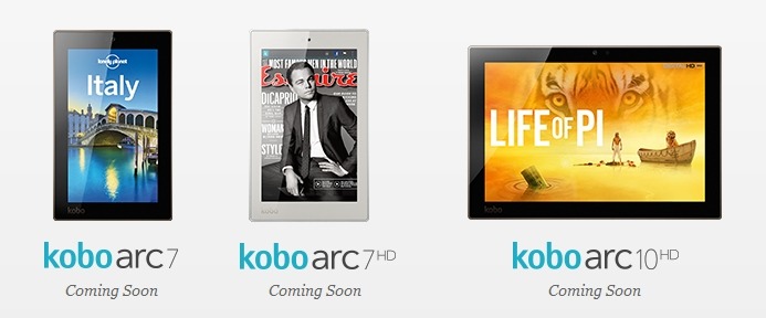 「Kobo Arc 10HD」「Kobo Arc 7HD」「Kobo Arc 7」