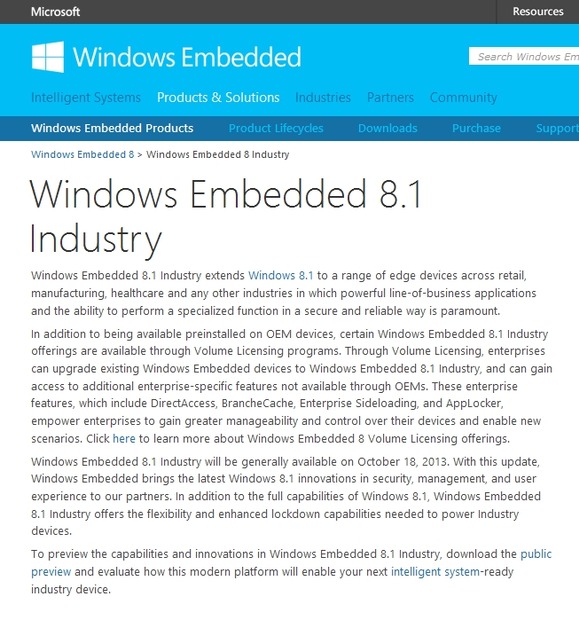 Windows EmbeddedもWindows 8.1ベースのものとなる