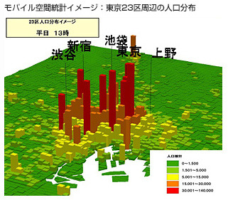 モバイル空間統計イメージ　東京23区周辺の人口分布