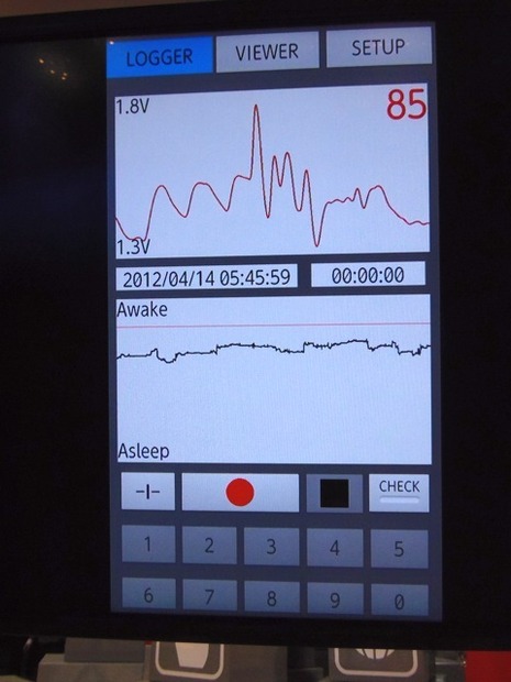 スマートフォンの解析画面。Bluetoothで常にデータが送られ、そのを解析して眠気を監視
