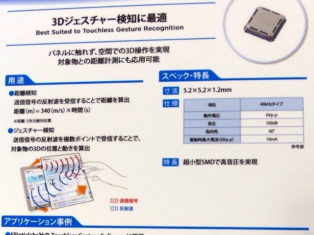 表面実装型の超音波センサーを使ったジェスチャー操作の原理