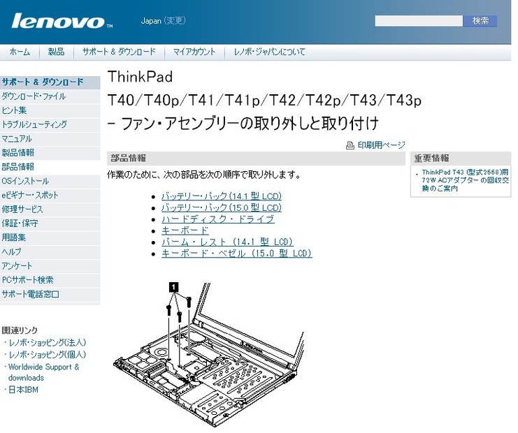 ファン・アセンブリーの取り外しと取り付け