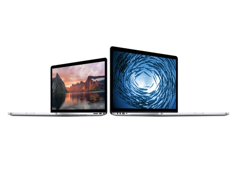 プロセッサに第4世代Core（Haswell）を採用した新型「MacBook Pro」13インチモデル（左）と15インチモデル