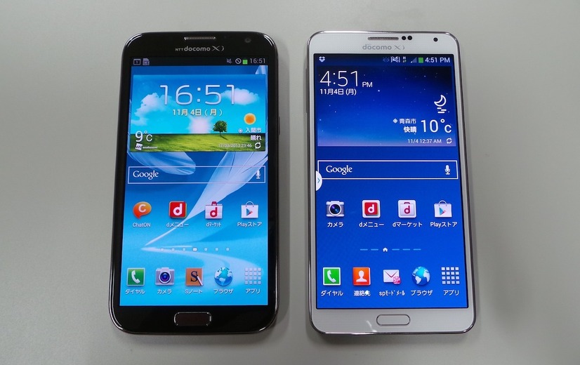 前モデルのGALAXY Note 2（左）とNote 3（右）