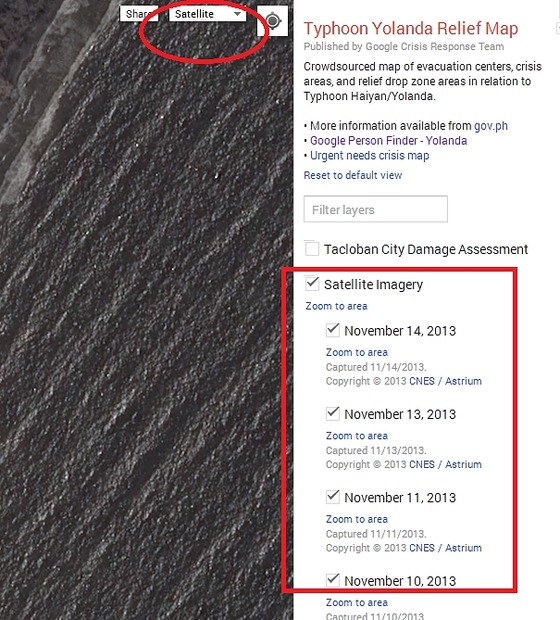 フィリピン台風後の衛星写真を表示する