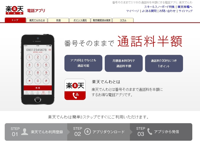 「楽天でんわ」トップページ