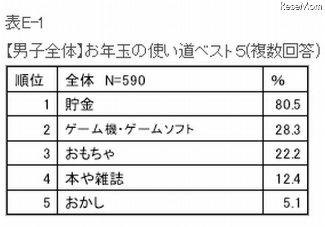 男子のお年玉の使い道