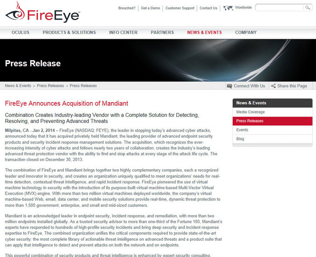 米FireEyeによる発表