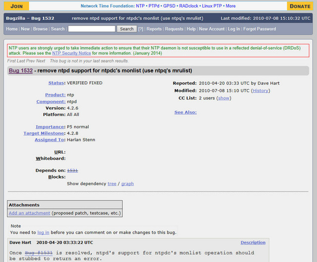 Network Time Protocol projectによる脆弱性情報