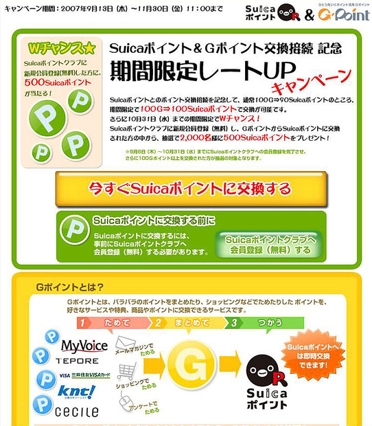 Suicaポイント＆Gポイント交換接続記念キャンペーンを開催中