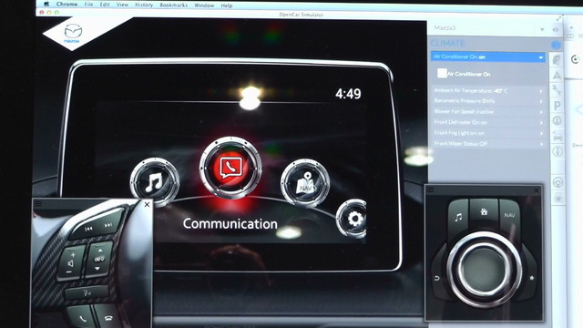 『Mazda Connect』でのリンクを指定する画面。左下のウィンドウと指定したアイコンがリンクする
