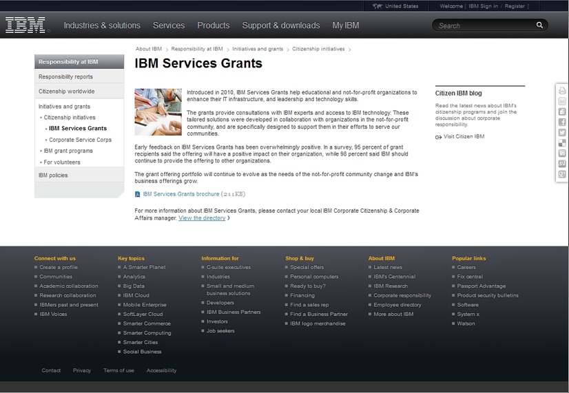 「IBM Services Grants」ページ