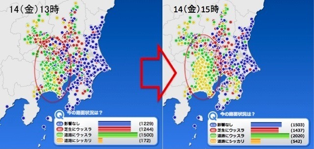 路面調査、2月14日13時～15時