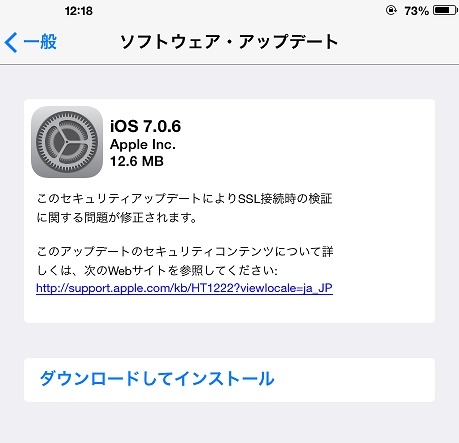 ソフトウェアアップデートの画面（iPad）