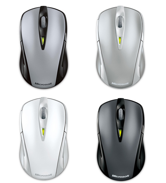 Wireless Notebook Laser Mouse 70001（左上から時計回りに、チタニウムシルバー/アルミニウムシルバー/カーボンブラック/セラミックホワイト）