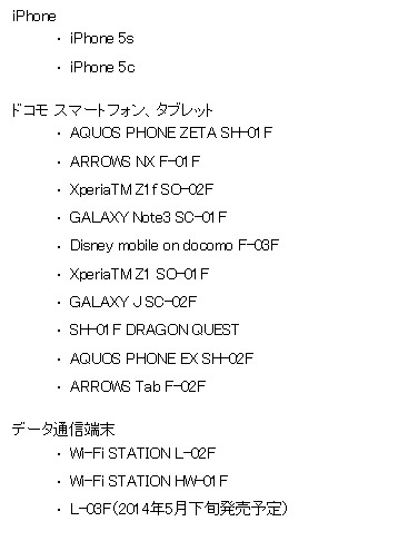 対応機種15機種（2014年3月26日時点）