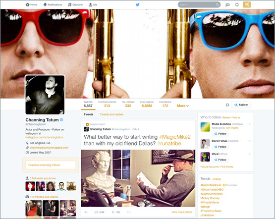 新しいプロフィールページ（チャニング・テイタム氏）
