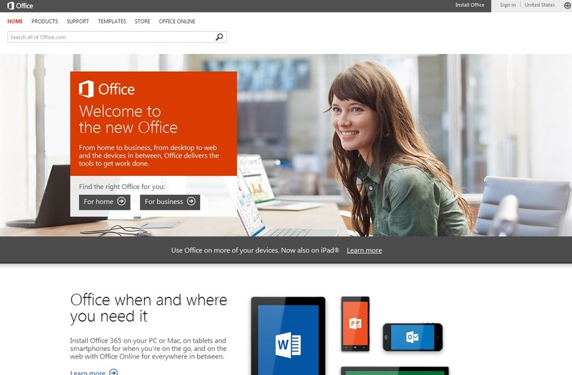 「Office365.com」（office.microsoft.com）トップページ