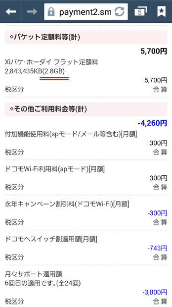 筆者のメインスマートフォンの請求明細（2014年3月分）