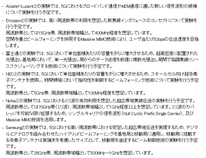 各ベンダーとの実験の内容詳細
