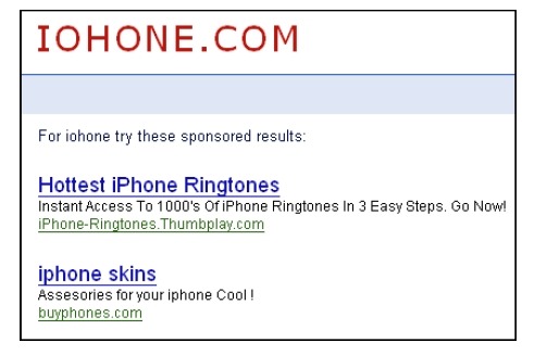 IOPHONE.COMのサイト。このドメイン名はiPhoneの正式発表の2007年1月9日に登録されていた