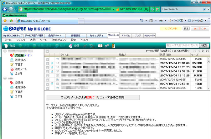 Internet Explorer 7の表示例