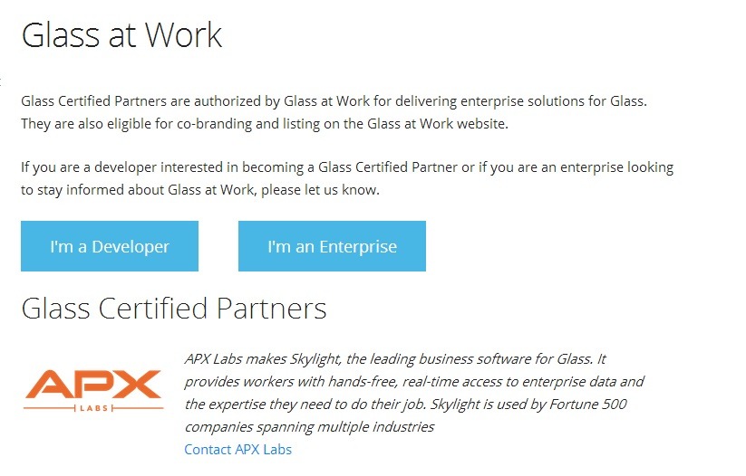 「Glass at Work」への応募フォーム