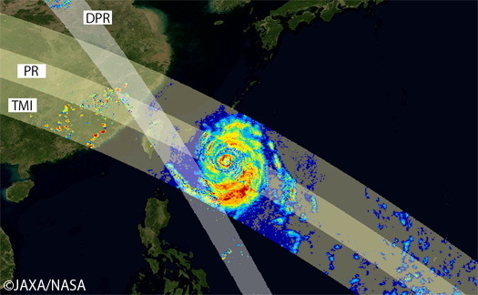 2014年7月7日15時41分頃（日本時間）TRMMとGPM主衛星が、同時に台風8号を観測