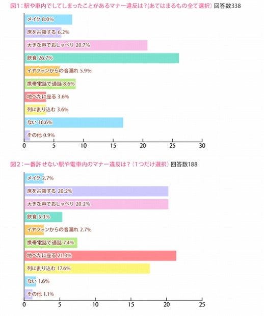 駅や電車内でしてしまったことがあるマナー違反、一番許せないマナー違反