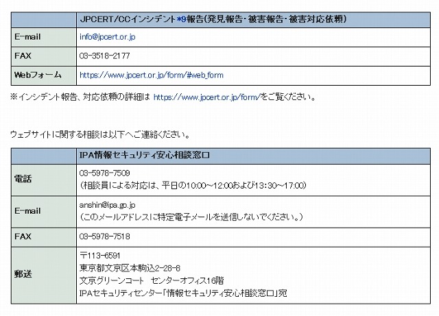 改ざん被害の報告先