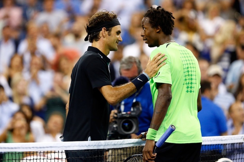 フェデラー（向かって左）とモンフィス。（9月4日）　(c) Getty Images