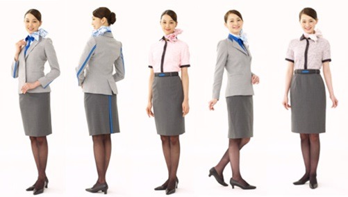 ANAグループの新制服デザイン。左から3点は客室乗務員・他2点は地上旅客スタッフデザイン