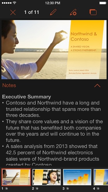 PowerPoint for iPhoneの画面