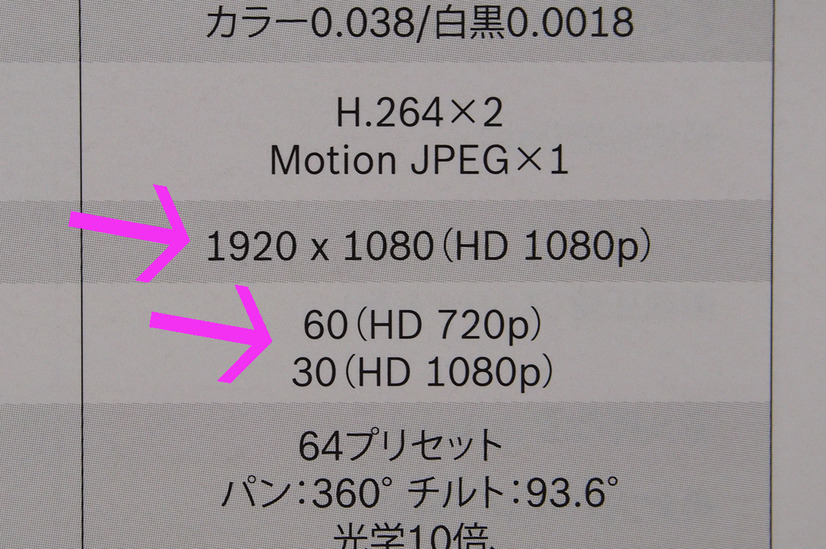 防犯カメラのスペックシートを見ると「画像サイズ」と「フレームレート」は必ず記載されているはず。