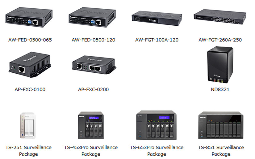 24台までのカメラに対応し、NASからHDMIで出力可能なQNAPサーベイランスパッケージ。要求するストレージ容量に合わせて選択できる（画像は同社webサイトより）。