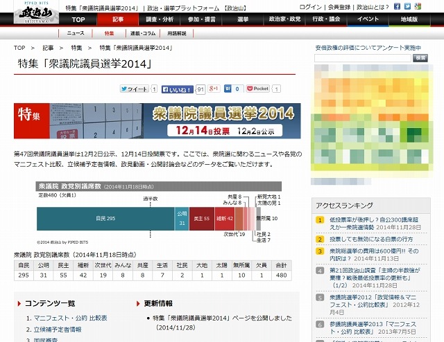 政治山「衆議院議員選挙2014」トップページ