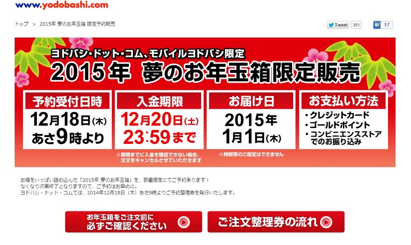 ヨドバシカメラ恒例の福袋「2015年 夢のお年玉箱」