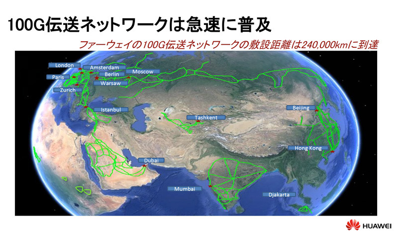 既に全世界に24万キロの100G伝送ネットワークを敷設してきたファーウェイ